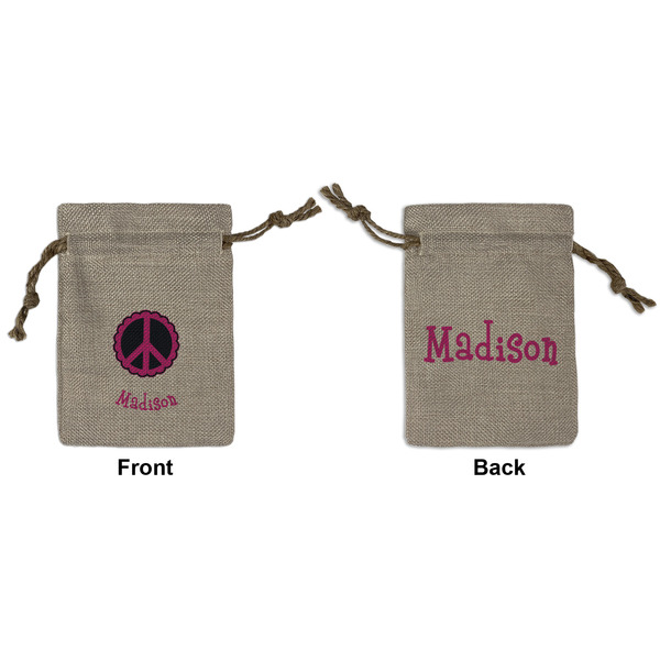 Custom Peace Sign Small Burlap Gift Bag - Front & Back (Personalized)