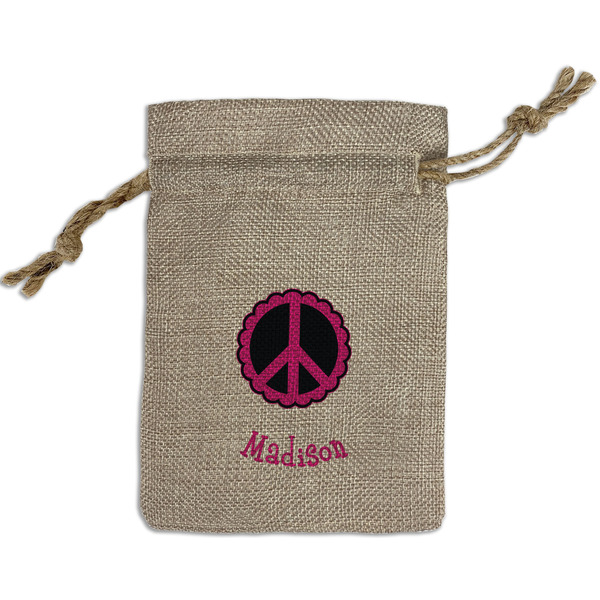 Custom Peace Sign Small Burlap Gift Bag - Front