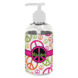 Peace Sign Plastic Soap / Lotion Dispenser (8 oz - Small - White) (Personalized)
