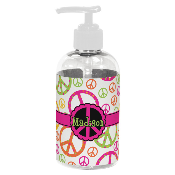Custom Peace Sign Plastic Soap / Lotion Dispenser (8 oz - Small - White) (Personalized)