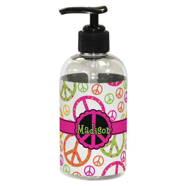 Custom Peace Sign Plastic Soap / Lotion Dispenser (8 oz - Small - Black) (Personalized)