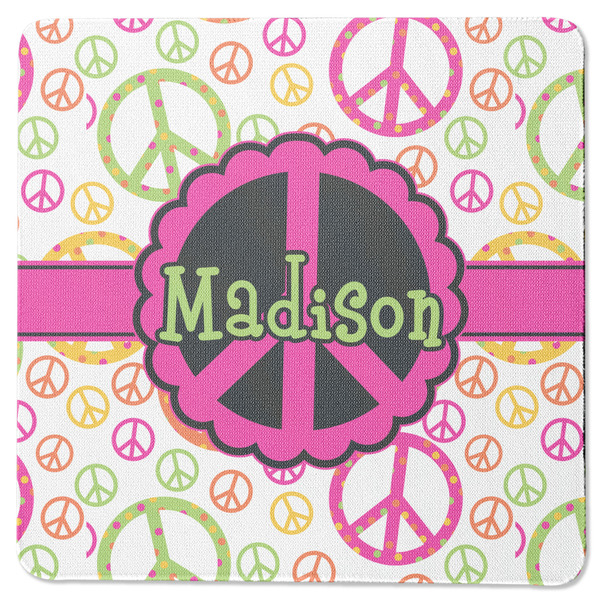 Custom Peace Sign Square Rubber Backed Coaster (Personalized)