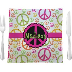 Peace Sign 9.5" Glass Square Lunch / Dinner Plate- Single or Set of 4 (Personalized)