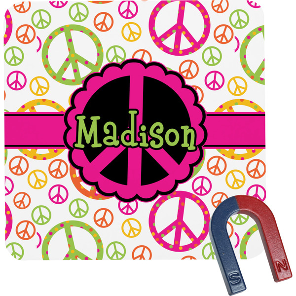 Custom Peace Sign Square Fridge Magnet (Personalized)