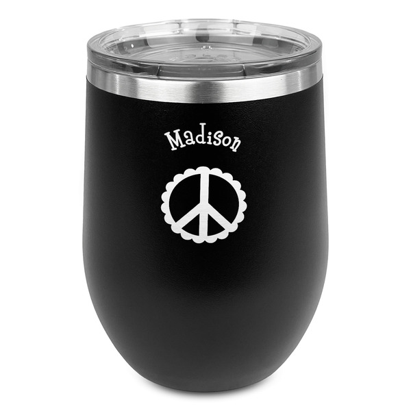Custom Peace Sign Stemless Stainless Steel Wine Tumbler - Black - Double Sided (Personalized)