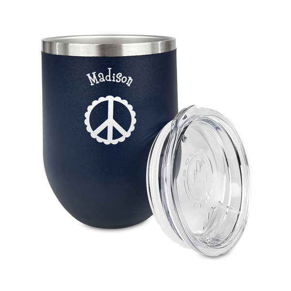 Peace Sign Stainless Wine Tumblers - Navy - Double Sided - Alt View