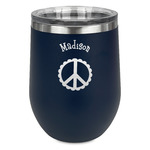 Peace Sign Stemless Stainless Steel Wine Tumbler - Navy - Double Sided (Personalized)