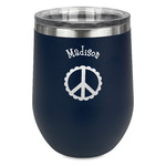 Peace Sign Stemless Stainless Steel Wine Tumbler - Navy - Single Sided (Personalized)
