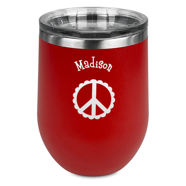 Custom Peace Sign Stemless Stainless Steel Wine Tumbler - Red - Double Sided (Personalized)