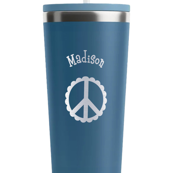Peace Sign Steel Blue RTIC Everyday Tumbler - 28 oz. - Close Up