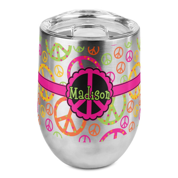 Custom Peace Sign Stemless Wine Tumbler - Full Print (Personalized)