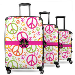 Peace Sign 3 Piece Luggage Set - 20" Carry On, 24" Medium Checked, 28" Large Checked (Personalized)