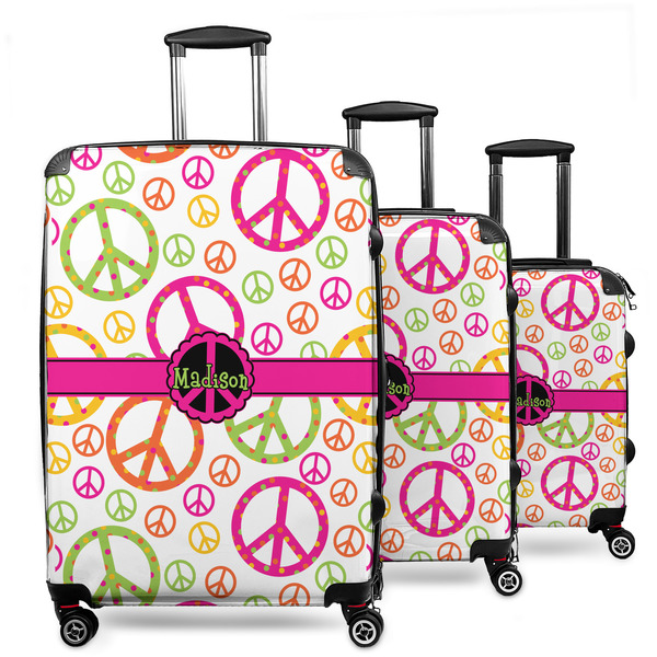 Custom Peace Sign 3 Piece Luggage Set - 20" Carry On, 24" Medium Checked, 28" Large Checked (Personalized)
