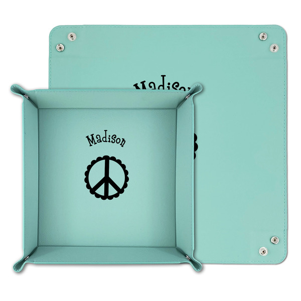 Peace Sign Teal Faux Leather Valet Trays - PARENT MAIN