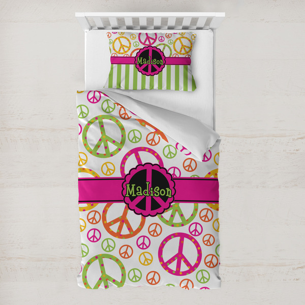 Custom Peace Sign Toddler Bedding w/ Name or Text