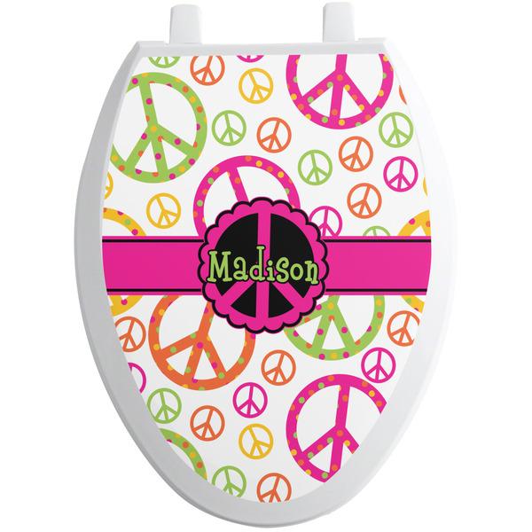 Custom Peace Sign Toilet Seat Decal - Elongated (Personalized)