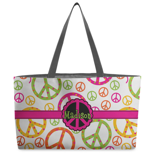 Custom Peace Sign Beach Totes Bag - w/ Black Handles (Personalized)