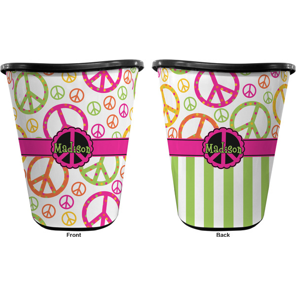 Peace Sign Trash Can Black - Front and Back - Apvl