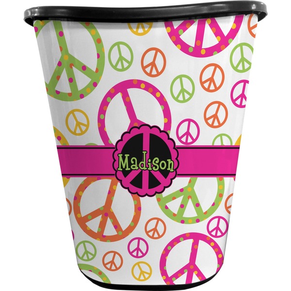Custom Peace Sign Waste Basket - Double Sided (Black) (Personalized)