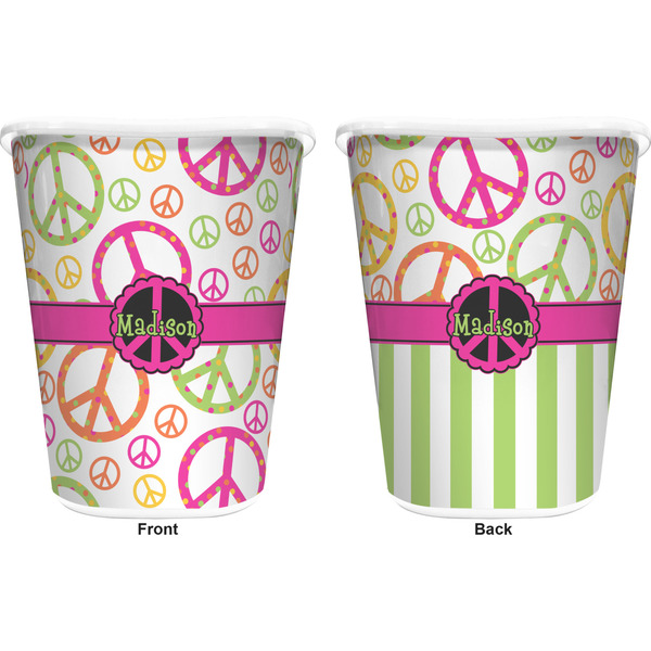 Peace Sign Trash Can White - Front and Back - Apvl