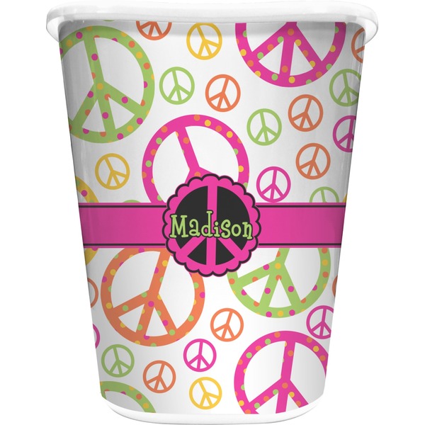 Custom Peace Sign Waste Basket - Double Sided (White) (Personalized)