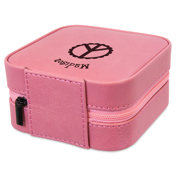 Peace Sign Travel Jewelry Boxes - Leather - Pink - View from Rear