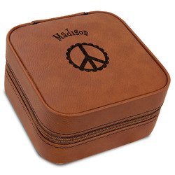 Peace Sign Travel Jewelry Box - Rawhide Leather (Personalized)