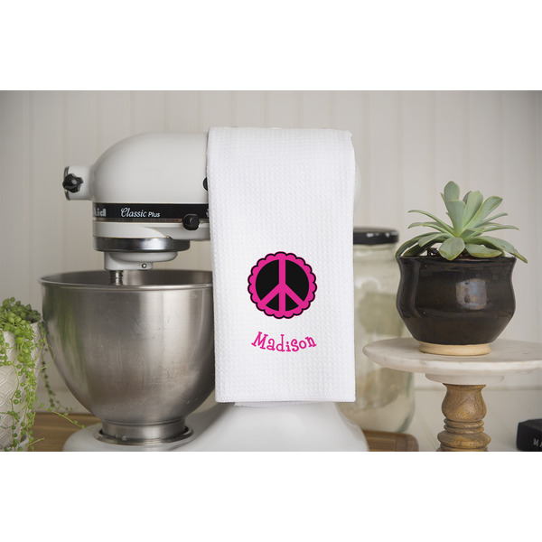 Peace Sign Waffle Weave Towel - Lifestyle - Partial Print