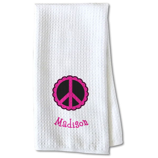 Custom Peace Sign Kitchen Towel - Waffle Weave - Partial Print (Personalized)