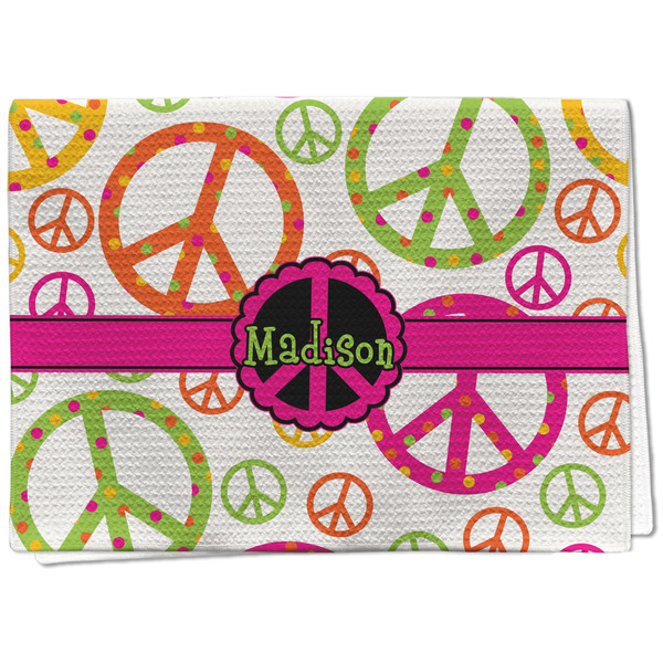 Custom Peace Sign Kitchen Towel - Waffle Weave - Full Color Print (Personalized)