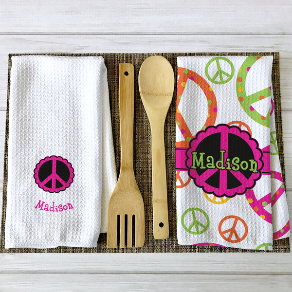 Peace Sign Waffle Weave Towels - 2 Print Styles