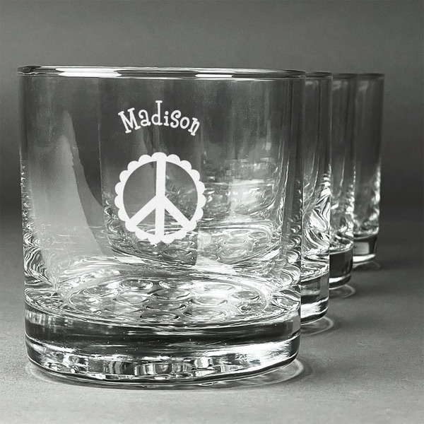Custom Peace Sign Whiskey Glasses (Set of 4) (Personalized)