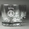 Peace Sign Whiskey Glasses Set of 4 - Engraved Front