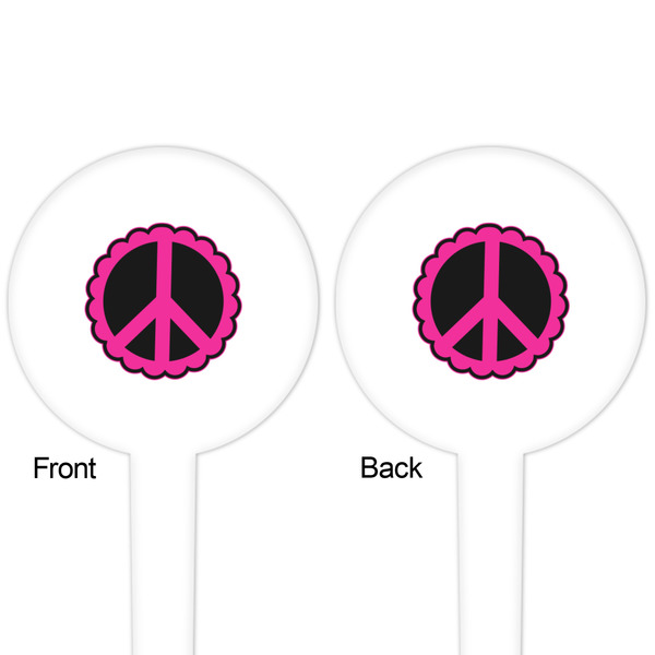 Peace Sign White Plastic 4" Food Pick - Round - Double Sided - Front & Back