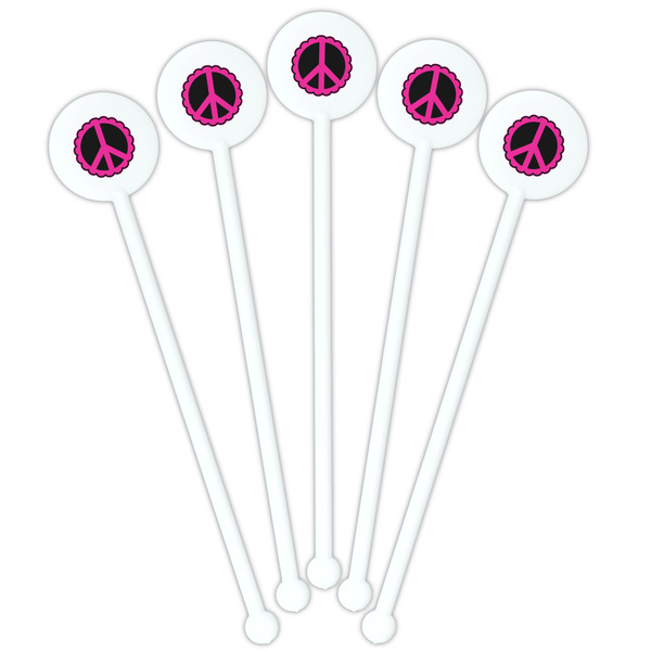 Peace Sign White Plastic 5.5" Stir Stick - Fan View