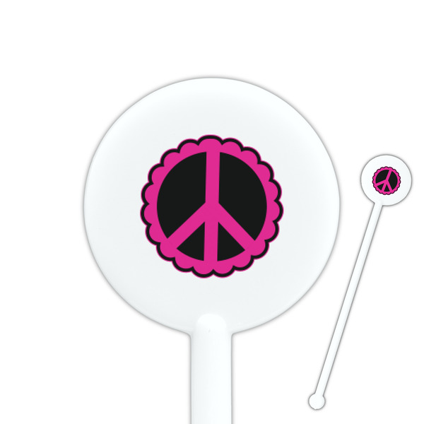 Custom Peace Sign 5.5" Round Plastic Stir Sticks - White - Single Sided