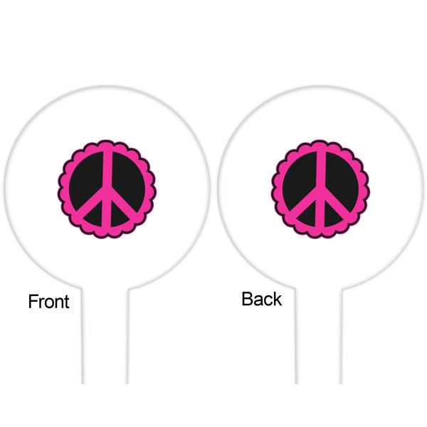 Peace Sign White Plastic 6" Food Pick - Round - Double Sided - Front & Back