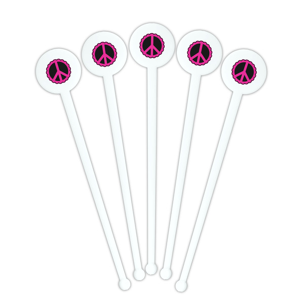 Peace Sign White Plastic 7" Stir Stick - Round - Fan View