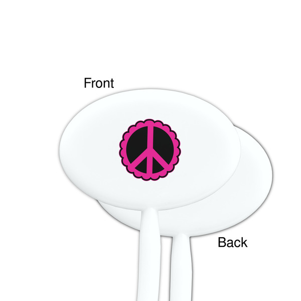 Peace Sign White Plastic 7" Stir Stick - Single Sided - Oval - Front & Back