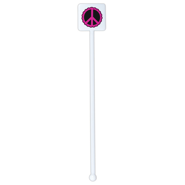 Peace Sign White Plastic Stir Stick - Single Sided - Square - Single Stick