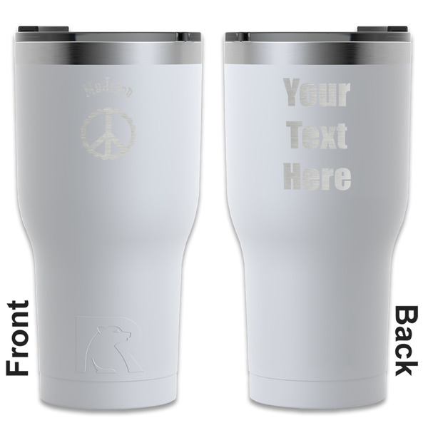 Custom Peace Sign RTIC Tumbler - White - Engraved Front & Back (Personalized)