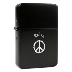 Peace Sign Windproof Lighter - Black - Double Sided & Lid Engraved (Personalized)