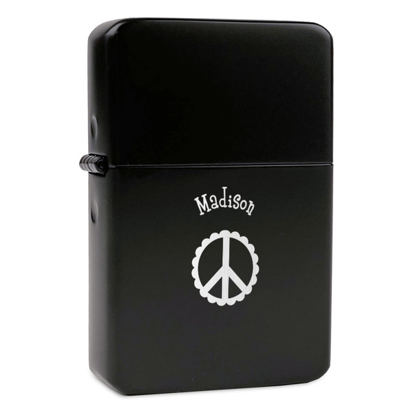 Custom Peace Sign Windproof Lighter - Black - Double Sided (Personalized)