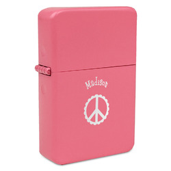 Peace Sign Windproof Lighter - Pink - Double Sided & Lid Engraved (Personalized)