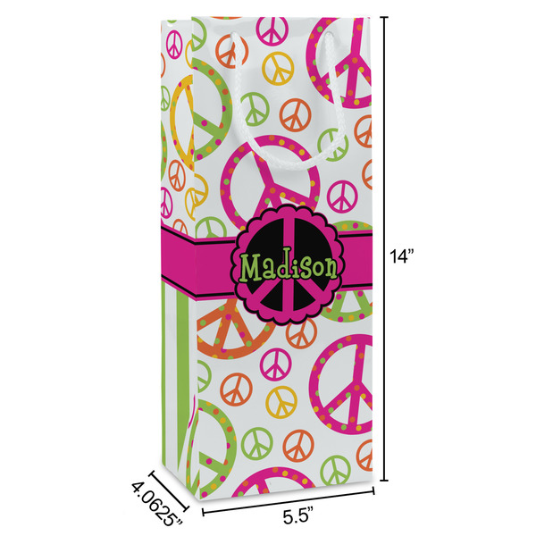 Peace Sign Wine Gift Bag - Dimensions