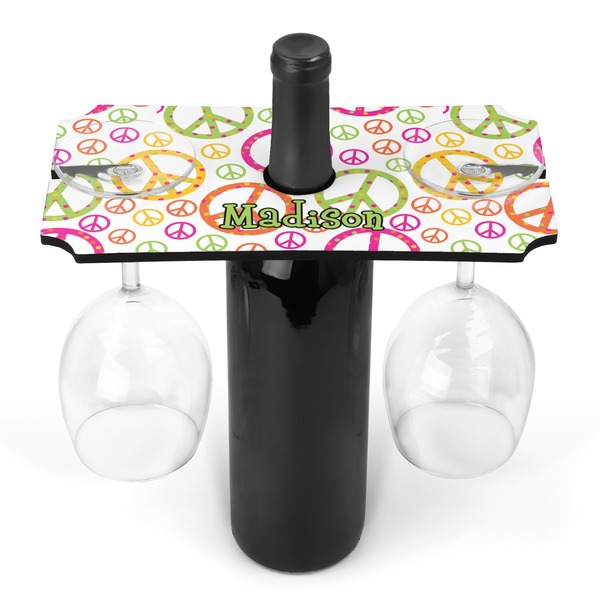 Custom Peace Sign Wine Bottle & Glass Holder (Personalized)
