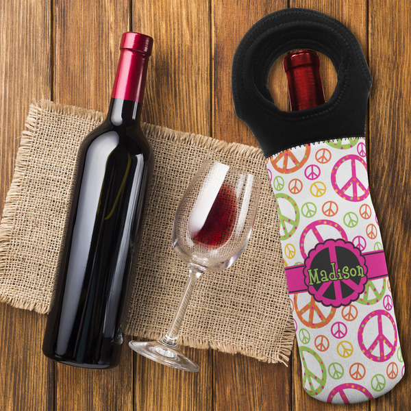 Peace Sign Wine Tote Bag - FLATLAY