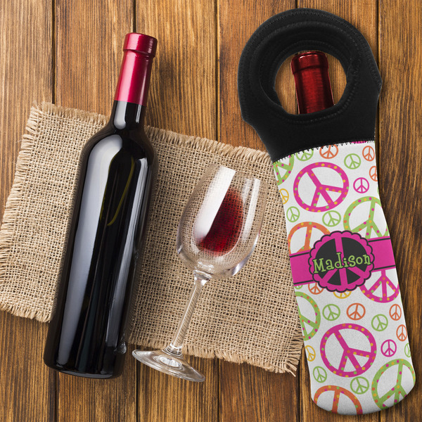 Peace Sign Wine Tote Bag - FLATLAY
