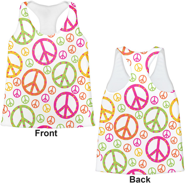 Peace Sign Womens Racerback Tank Tops - Medium - Front and Back