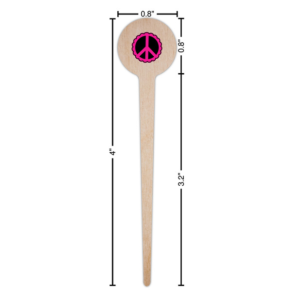 Peace Sign Wooden 4" Food Pick - Round - Dimensions